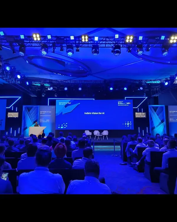 The main stage at the SAP NOW AI Tour in Delhi. We provided comprehensive show running and console management, ensuring a flawless experience for keynote speakers, panel discussions, and a packed audience of enterprise leaders.