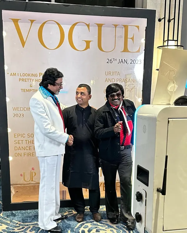 A fun Bollywood-themed sangeet night with a custom Vogue magazine cover backdrop. My photo booth allows guests to become cover stars, and they love posing with celebrity lookalikes.
