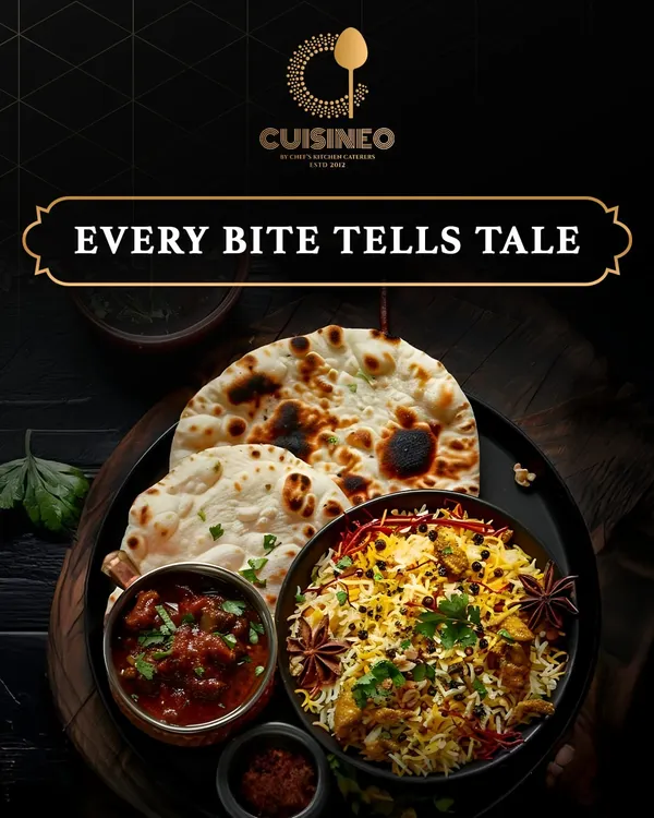 Every bite we serve tells a tale of flavor and passion. This classic Indian meal of biryani, curry, and naan is a perfect example of the stories we narrate from our kitchen to your plate.