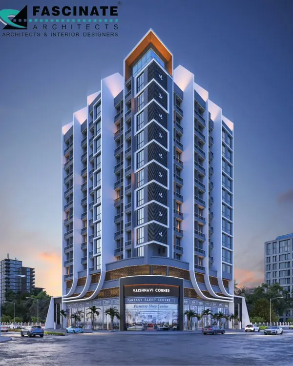 This 3D visualization showcases "Vaishnavi Corner," an ongoing G+12 residential apartment project in Pushpak, Navi Mumbai. The design features a dynamic, flowing facade and a prominent commercial base, demonstrating my approach to creating modern, landmark buildings that integrate residential and retail spaces.