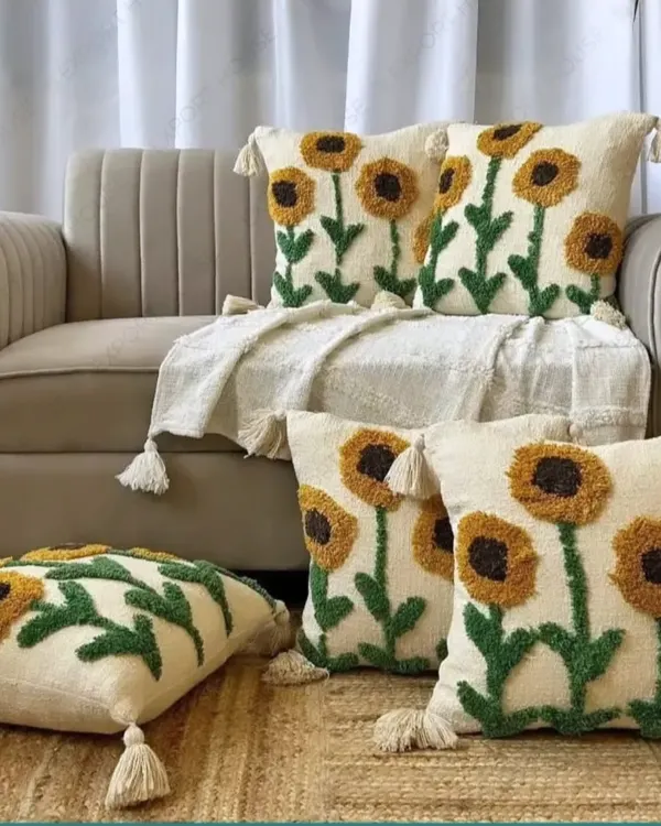 Brighten up your sofa with our best-selling sunflower tufted cushion covers. The textured, handmade feel and cheerful design bring a touch of boho sunshine indoors.