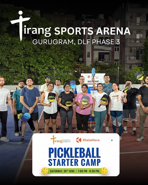 A group of happy players at our Pickleball Starter Camp in Gurugram DLF Phase 3. We host regular camps and sessions for beginners to learn the game in a friendly setting.