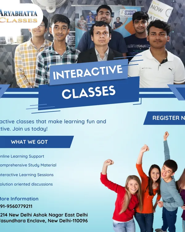 Our interactive classes make learning effective and fun. This graphic highlights our online support, comprehensive study material, and solution-oriented discussions.