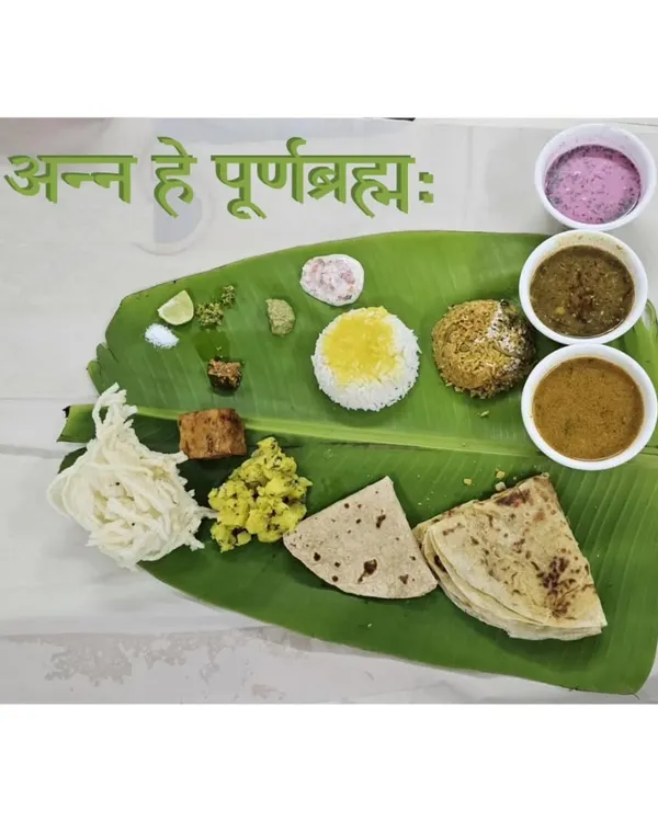 This is what 'Ann he Purnabrahma' means to me: a complete, traditional Maharashtrian meal served with respect on a banana leaf. It features everything from Varan Bhat and Puran Poli to Kurdaya and Sol Kadhi, a true feast for the senses.