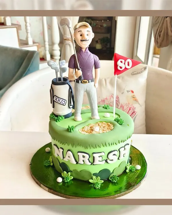 I love creating custom cakes that tell a story. This golf-themed cake was designed for an 80th birthday celebration, complete with a fondant figure and edible green.