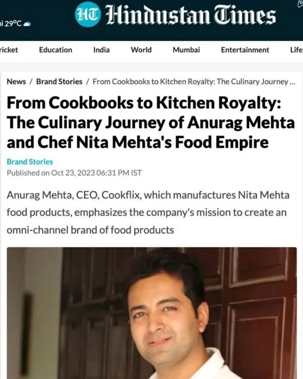 I am proud to share this feature in the Hindustan Times about the culinary journey of my family and the food empire built by Chef Nita Mehta and her son, Anurag Mehta.