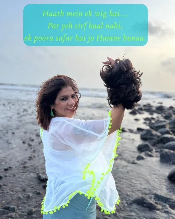 Haath mein ek wig hai, par yeh sirf baal nahi, ek poora safar hai jo hamne bunaa. This wig represents a journey of strength, from hair loss to renewed confidence. It's more than just hair; it's a crown of courage.