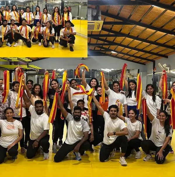 The Gun Fitness family celebrating Kannada Rajyotsava together after a special themed Zumba class. We love celebrating our culture with fitness and fun.