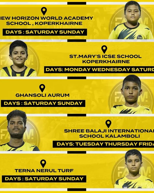 We have training centers across Navi Mumbai. This graphic shows all our locations and schedules, from Koparkhairane to Nerul.