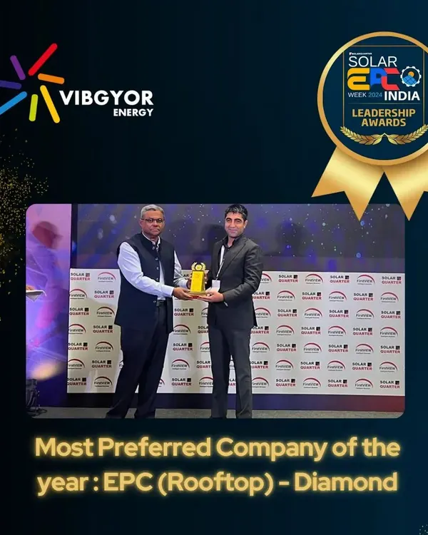 We were honored to be named the "Most Preferred Company of the Year: EPC (Rooftop) - Diamond" at Solar EPC Week 2024. This prestigious award reflects the trust our clients place in our technical expertise and commitment to sustainability.