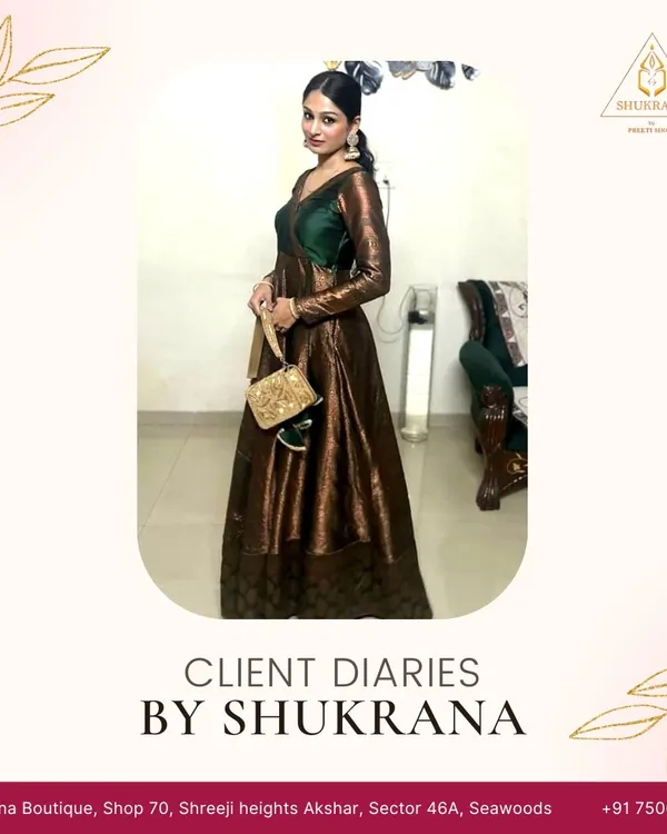 A client celebrating Diwali in a custom Anarkali I created by transforming one of her old sarees. I love giving cherished fabrics a new life.