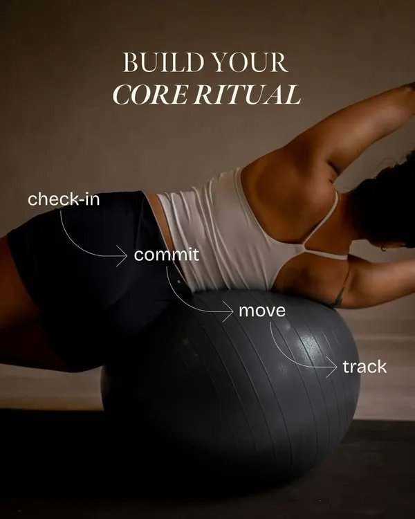 We help you build your core ritual. It starts with checking in, committing to the movement, and tracking your progress, like with this stability ball back extension.