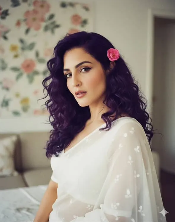 The "Yeh kaun hai!" feeling is what I aim for. This is a simple, elegant look with clean skin, a sharp winged liner, and a soft pink flower for a touch of romance.