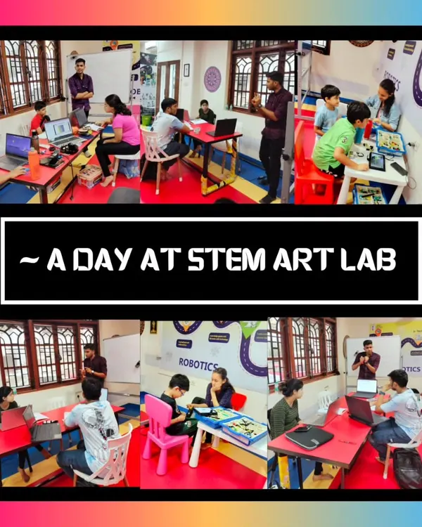 This collage captures the essence of a day at STEM Art Lab. It's a place of focused work, guided instruction, and hands-on discovery, where the building blocks of the future are put together every day.