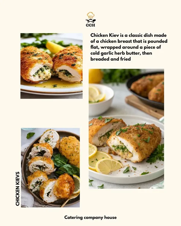 An irresistible classic, our Chicken Kiev is made from a tender chicken breast, wrapped around cold garlic herb butter, then breaded and fried to golden perfection.