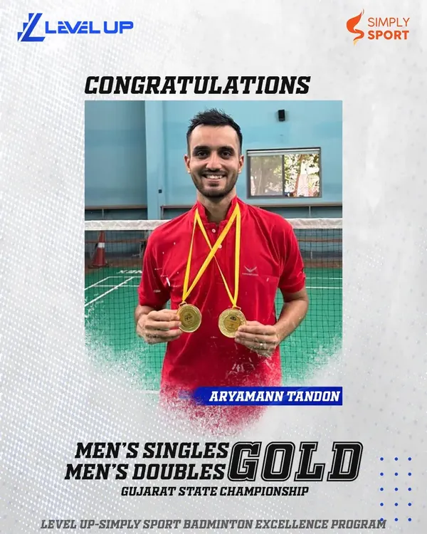 A spectacular double win for Aryamann Tandon at the Gujarat State Championship. Securing Gold in both Men's Singles and Doubles is a reflection of his versatile talent and the all-round game development we emphasize in our coaching.