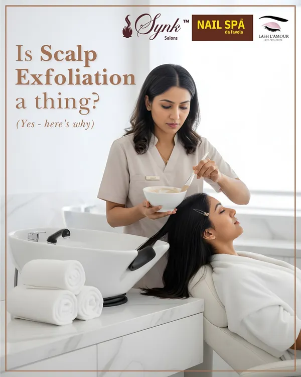 Is scalp exfoliation a thing? Yes, and here's why. This image shows our expert applying a scalp treatment, a crucial step for removing buildup and promoting healthy hair growth.