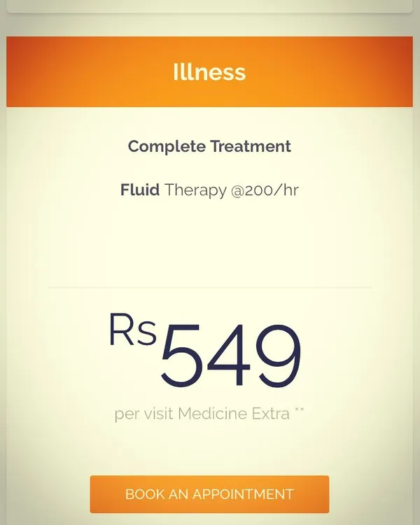 (Hero Media) We offer clear, upfront pricing for our at-home vet consultations for when your pet is feeling unwell. This visit includes a complete checkup and diagnosis, with options for fluid therapy if needed, all in the comfort of your home.