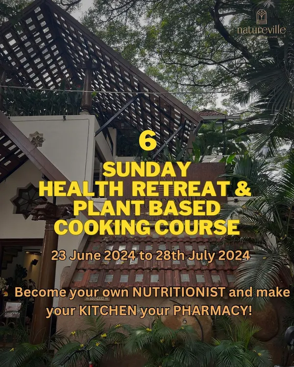 Become your own nutritionist and make your kitchen your pharmacy. This poster for my 6-Sunday Health Retreat captures the essence of our beautiful venue, Natureville, and the core promise of the program: to empower you with knowledge and practical skills.