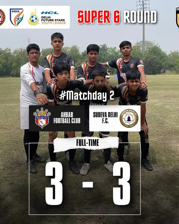 Matchday 2 of the Super 6 Round in the HCL Youth League ended in a thrilling 3-3 draw against Sudeva Delhi FC.