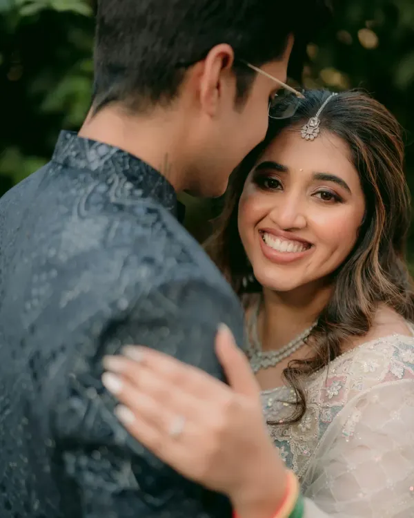 This is the engagement glow I love to create. Shweta looks so happy and radiant here. We kept the makeup soft and romantic to match the daytime event.
