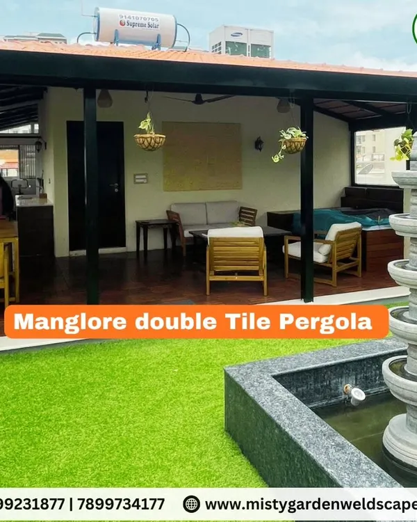 We build a variety of pergolas to suit different needs and styles. This Mangalore double tile pergola offers a traditional look with excellent heat insulation, perfect for creating a shaded outdoor living room.