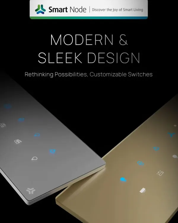 Our smart switches feature a modern and sleek design that rethinks possibilities. This image highlights our silver and gold finish options, perfect for adding a touch of elegance to your home.