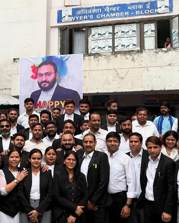 A group photo from my birthday celebration at the Lawyer's Chamber Block, surrounded by my respected seniors and young advocate colleagues.