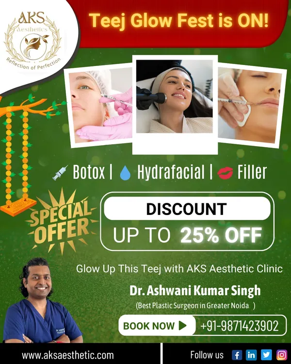 We occasionally run special offers at the clinic. This was for our Teej Glow Fest, where we offered discounts on popular treatments like Botox, Hydrafacial, and fillers.