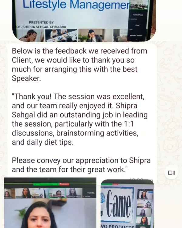 Receiving positive feedback like this makes my work incredibly fulfilling. This client appreciated the excellent session, particularly the 1:1 discussions and daily diet tips provided.