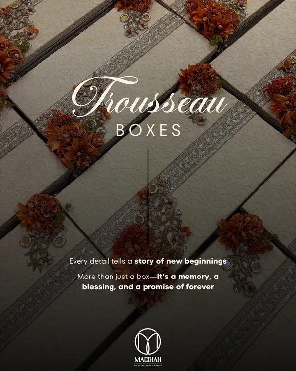 My Trousseau Boxes are where every detail tells a story of new beginnings. More than just a box, it’s a memory, a blessing, and a promise of forever, crafted to hold a bride's most cherished items.