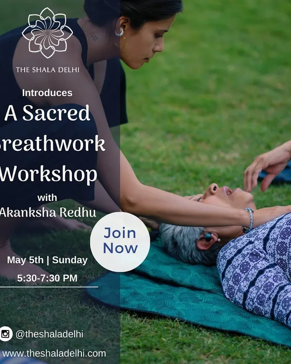 Join our sacred breathwork workshops to journey inward. This flyer gives you a glimpse into our transformative sessions designed to help you release stress and connect with your higher self.