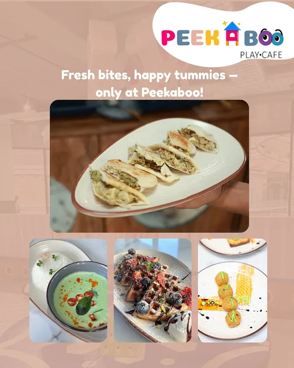 This collage gives you a taste of our kid-friendly menu. It features a variety of fresh bites, from savory dumplings and creamy green curry to our famous loaded waffles, all made to make little tummies happy.