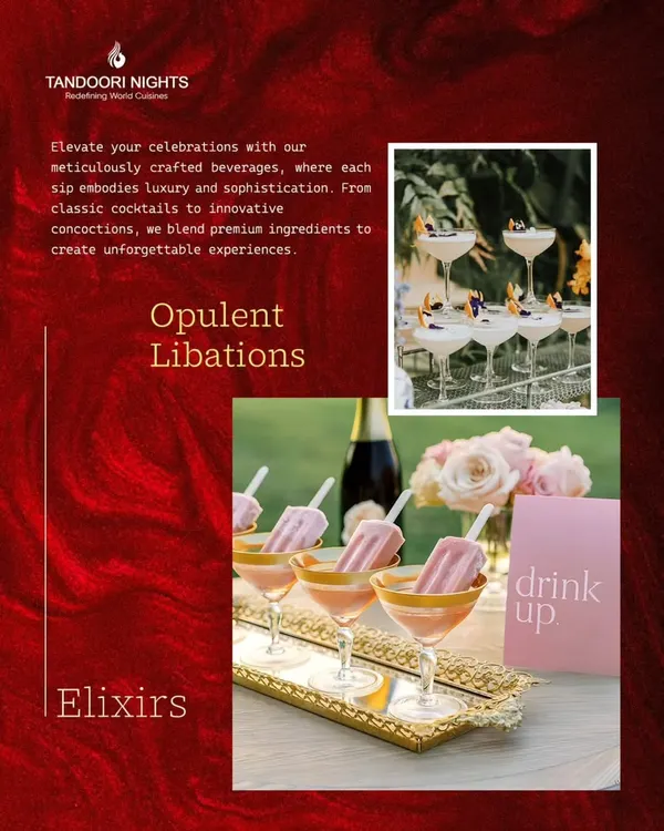 Opulent libations for your celebration. We blend premium ingredients to create unforgettable experiences, from classic cocktails to innovative concoctions like these popsicles in sparkling wine.