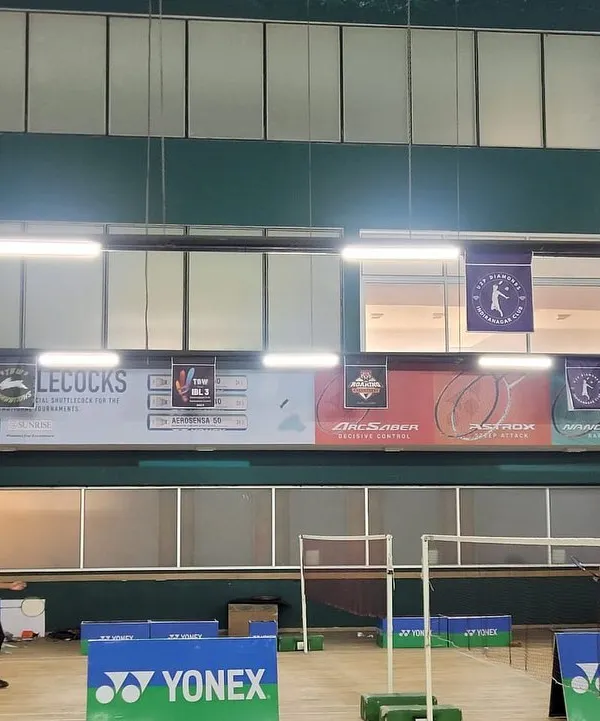 A view of our courts during the Indranagar Badminton League. The academy is always buzzing with competitive energy, which helps all our players improve.
