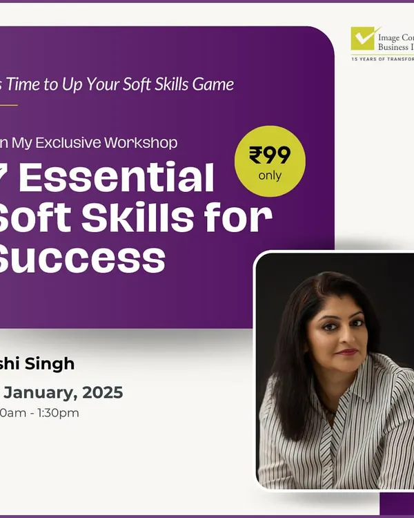 This exclusive workshop focuses on the "7 Essential Soft Skills for Success." For a small investment, you can join me for a live two-hour session designed to transform your personal and professional presence by boosting your confidence and communication skills.