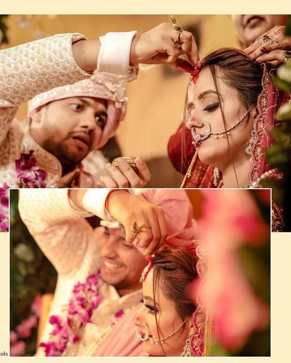 The sindoor ceremony is one of the most sacred moments of a Hindu wedding. We capture this intimate ritual with a focus on the couple's expressions and connection.