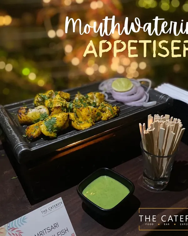 This is a plate of my Amritsari Tandoori Fish, served with a fresh mint chutney. It’s a perfect example of how I give classic Indian appetisers a modern twist, making them a highlight of any party.