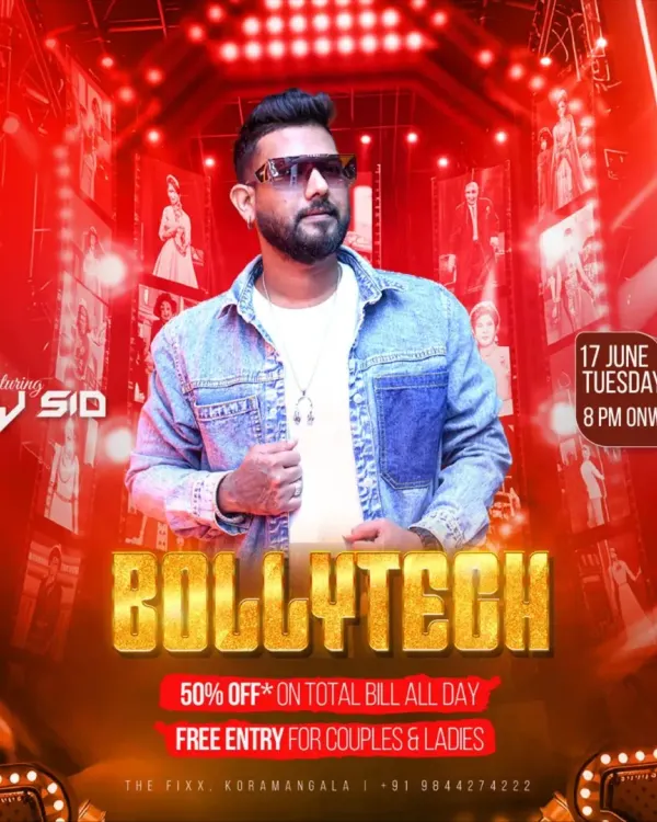 A flyer for one of my Bollytech nights at The Fixx. These events are all about genre-blending beats and futuristic energy.
