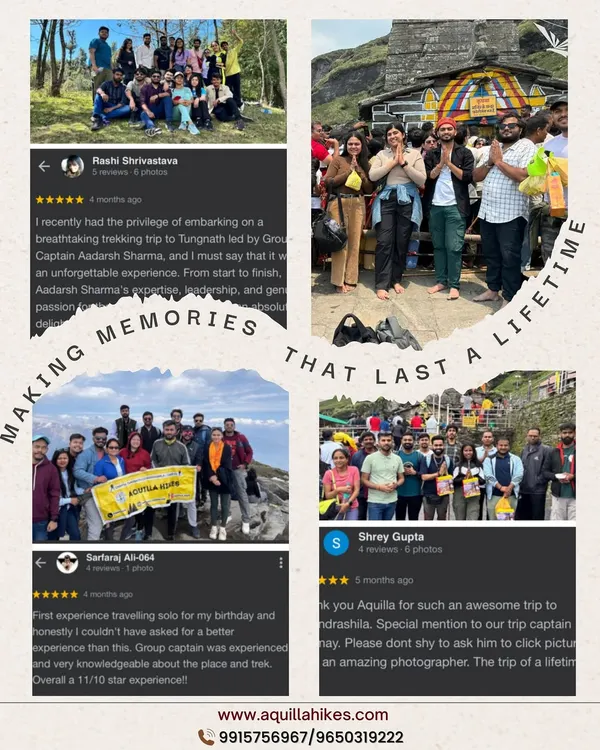 Real stories from our travelers. This collage showcases reviews praising our awesome trips, knowledgeable group captains, and the overall 11/10 star experience.