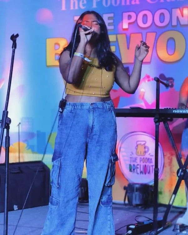 On stage at The Poona Brewout, lost in the music. This is the full band experience, where we create a big sound for a big crowd.