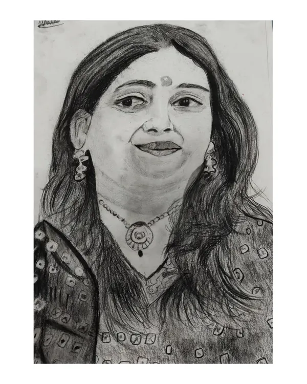 This detailed charcoal portrait was created by one of our talented students. Our portrait classes focus on capturing likeness and expression through careful shading and line work.
