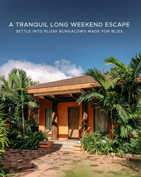 Settle into our plush bungalows, made for blissful escapes. The terracotta-hued exteriors blend seamlessly with the surrounding tropical flora, offering a private and tranquil long weekend retreat.
