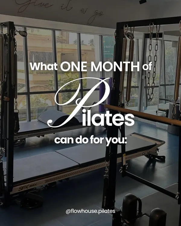 This image sets the stage for what one month of Pilates can do for you, showcasing our clean studio and top-of-the-line reformers.