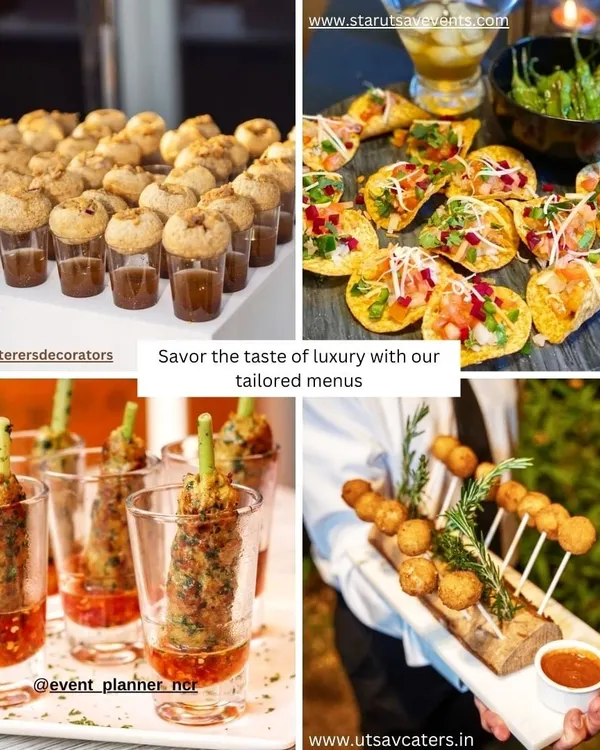 A look at some of my most popular gourmet appetizers, designed to delight your guests. This collage features my signature Pani Puri Shots, fusion mini tacos on papri, desi-spiced corn kebabs, and elegant cheese bites. I believe in food that is both delicious and beautifully presented.