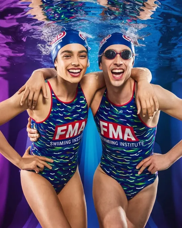 Our swimmers looking sharp in FMA-branded swimsuits. We provide high-quality costumes for our students, ensuring they look and feel like part of a professional team.