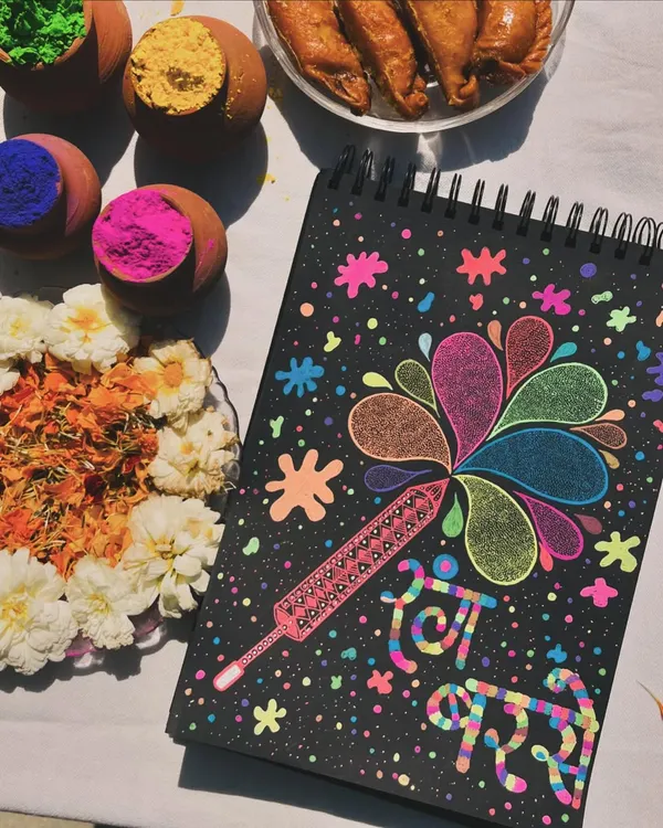 "Rang Barse!" A colorful doodle celebrating Holi, the festival of colors. Playing with colors is not just fun, it's also great for mental health.