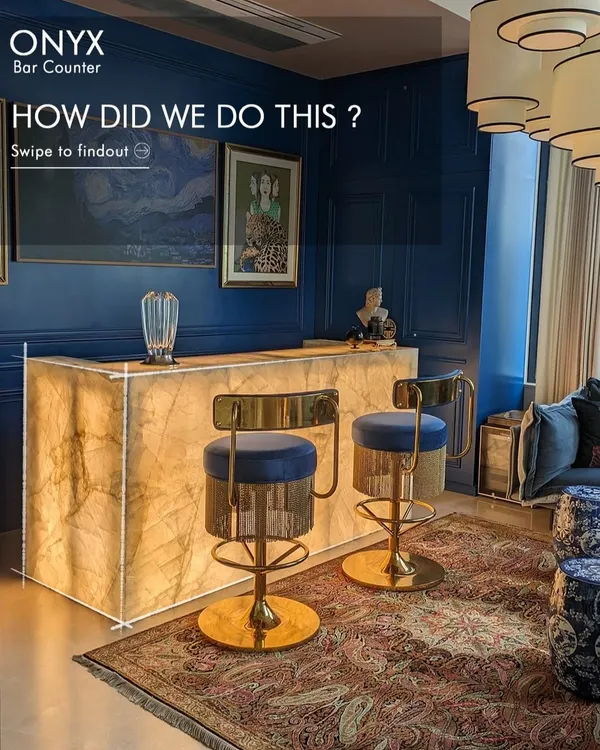 We love pushing the boundaries of what's possible with materials. This illuminated onyx bar, which we designed and built for a client's cigar lounge, is a perfect example.