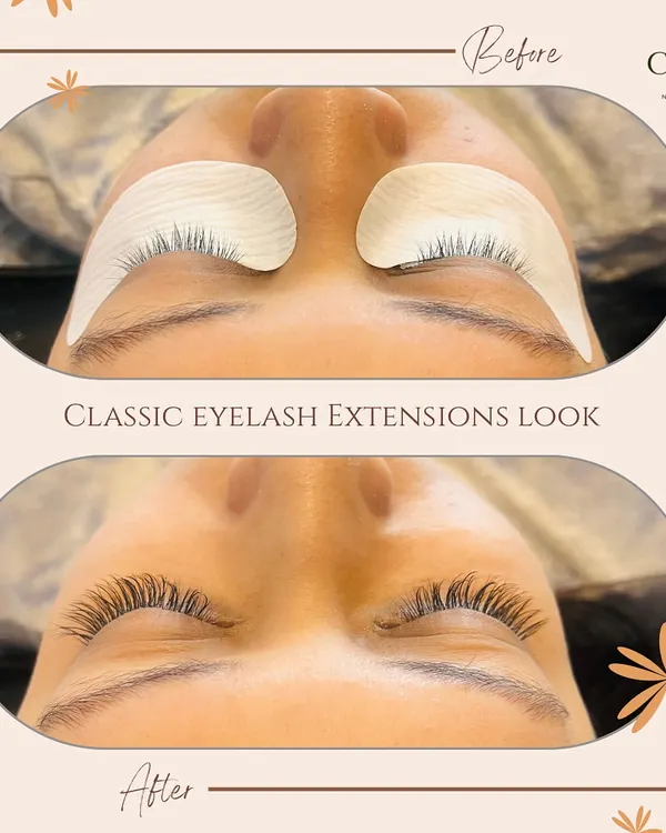A before and after look at my classic eyelash extension set. This style is perfect for adding length and fullness while maintaining a natural, elegant appearance that enhances your everyday look.
