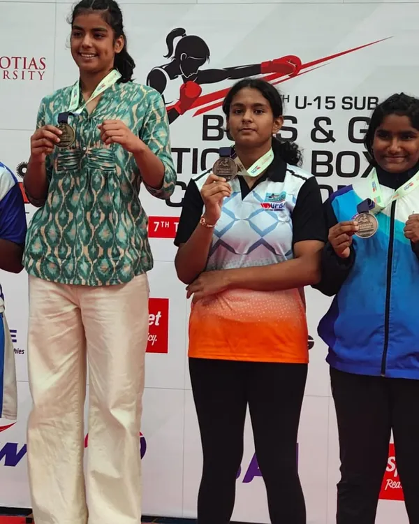 A proud moment for the academy as my student Ipsa Mehta stands on the podium with her bronze medal at the U15 Girls National Boxing Championship. This is the result of relentless training.